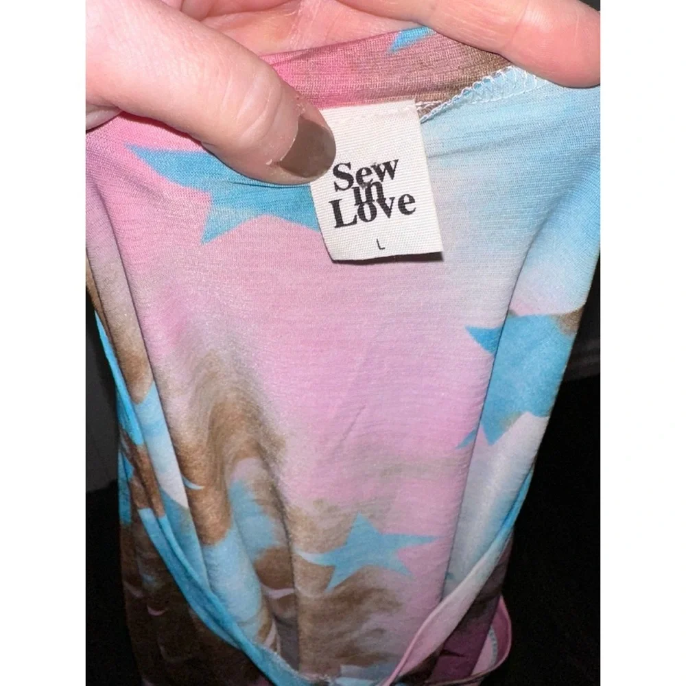 Sew in Love pink/blue/brown star print tee - Picture 4 of 5